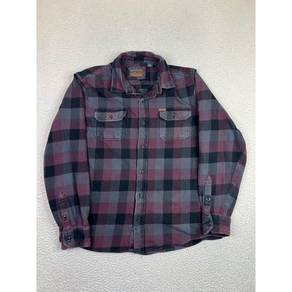 Orvis Shirt Mens Large Red Gray Plaid Flannel Long Sleeve Button Up Casual
